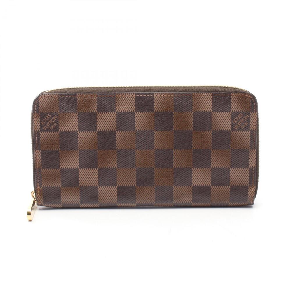 Louis Vuitton Zippy Wallet Damier Round Long Canvas Leather Ebene Brown